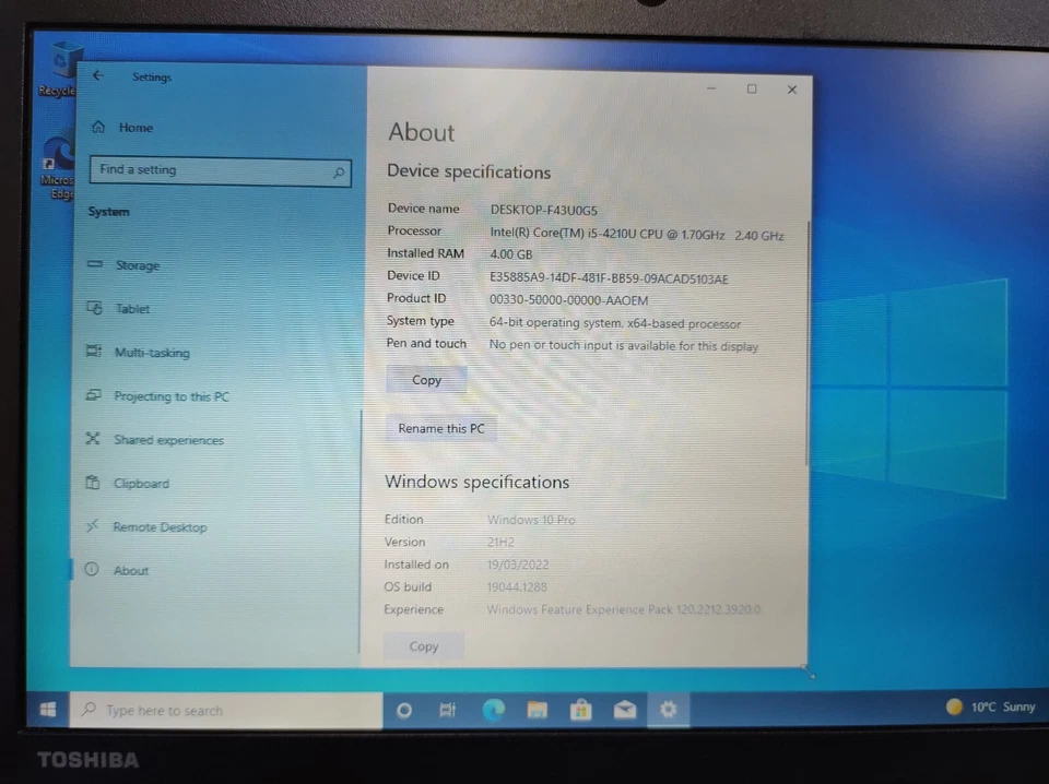 Toshiba Portege Z30-A-1F 13" Laptop Core i5-4210U 4GB 128GB SSD *MISSING KEY* - Image 2 of 4