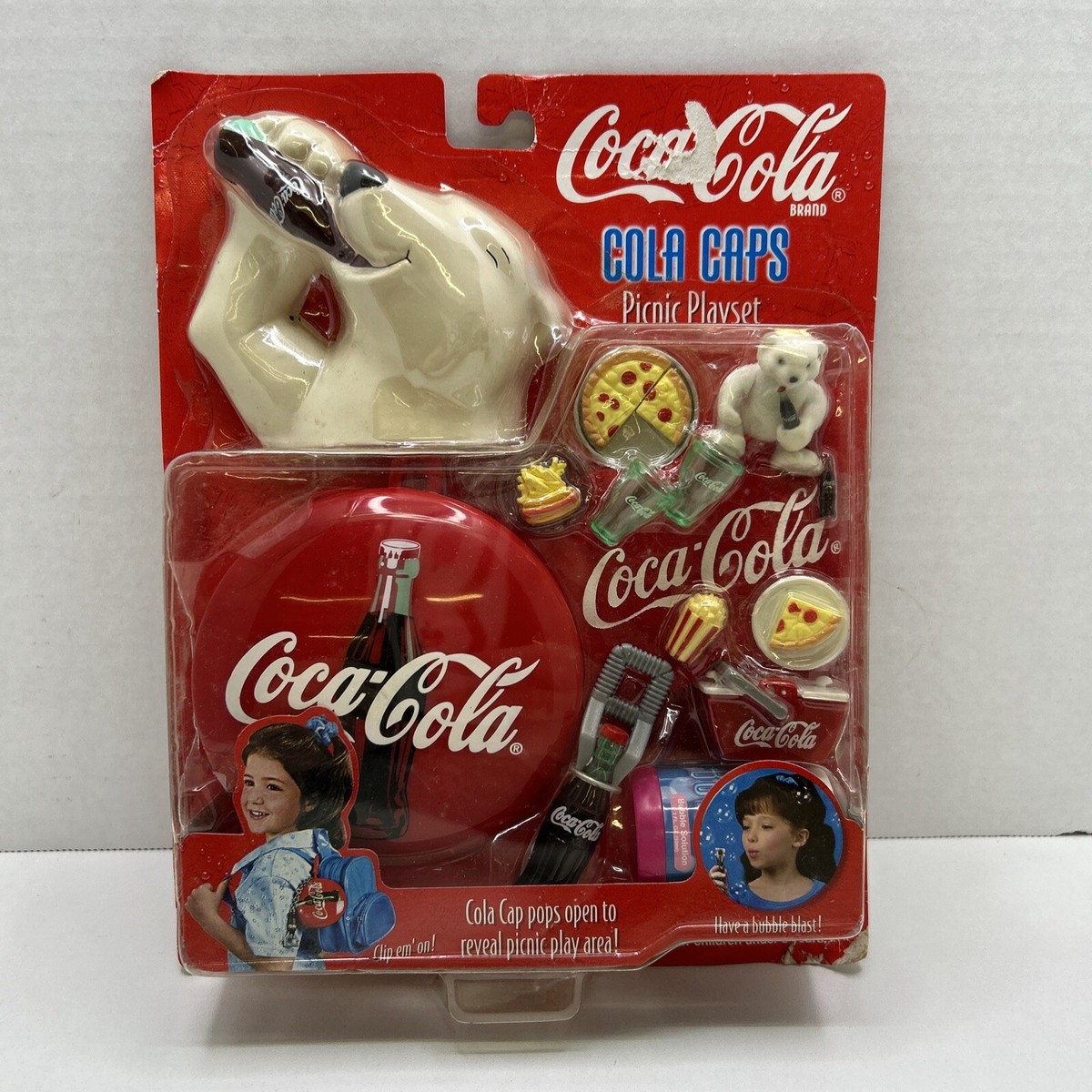 1998 Coke COCA-COLA Cola Caps Picnic Playset Item 10392 Bear New