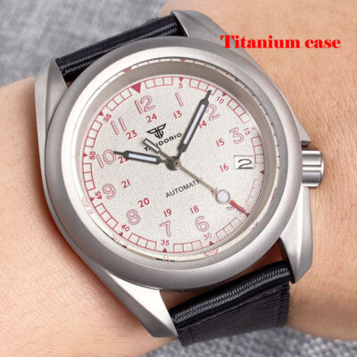 Titanium 3.8 Crown Sandblasted Case Tandorio 40mm NH35 Vintage Automatic Watch