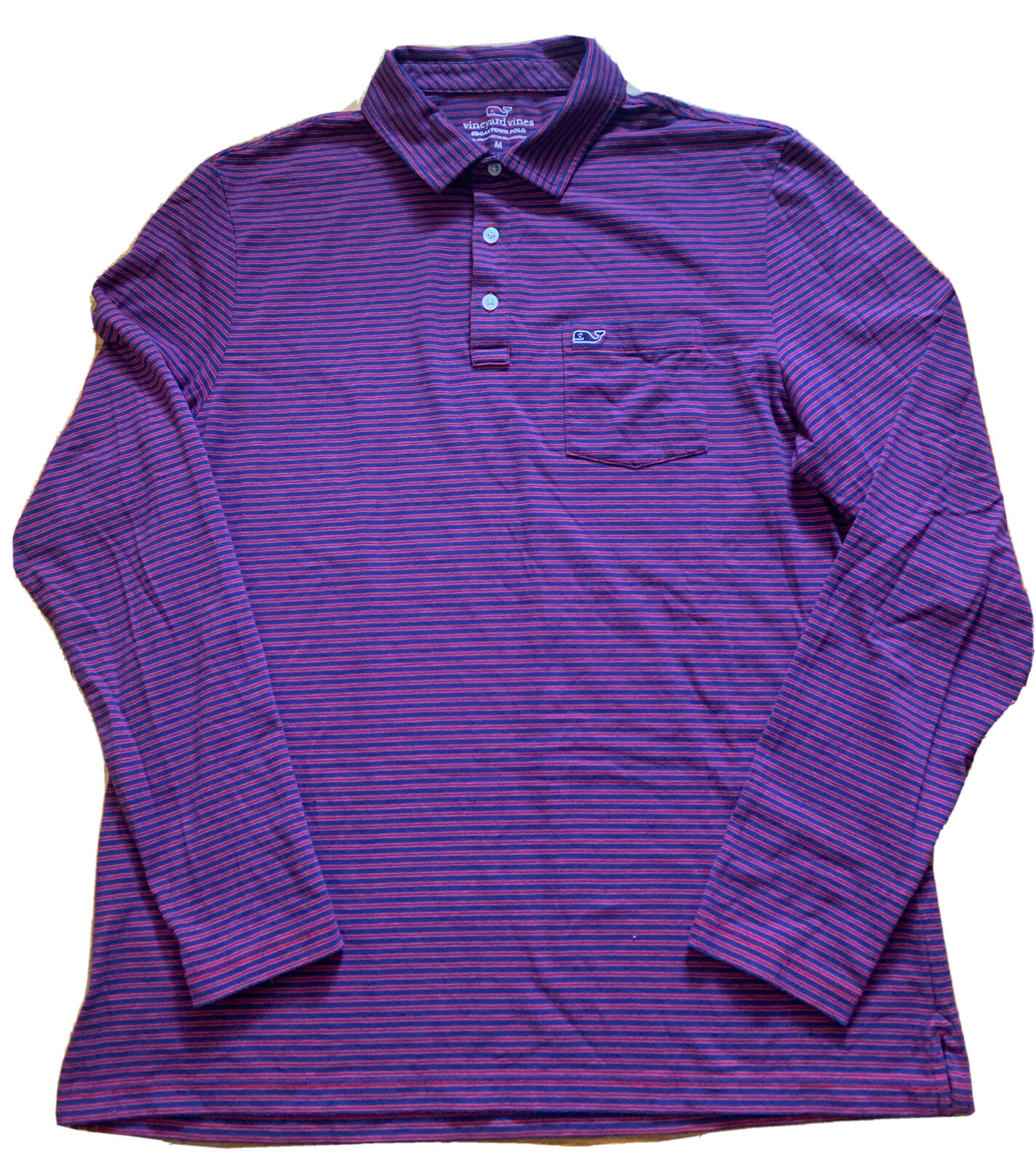 Vineyard Vines Mens Polo Shirt Edgartown Long Sleeve Blue Red Stripe