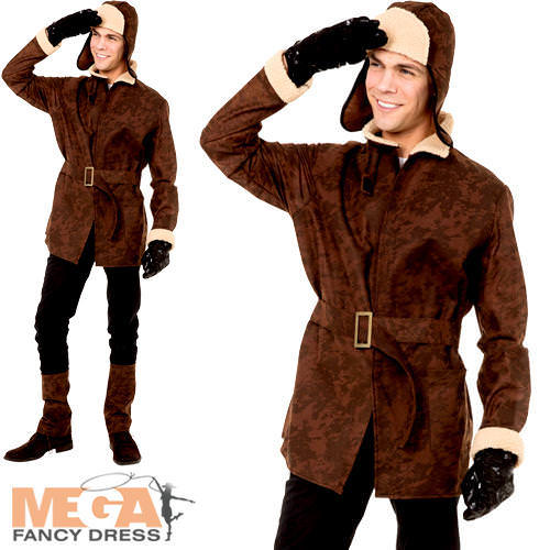WWI Pilot Mens Fancy Dress World War Army Military 1940s Uniform Adult Costume