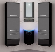 1x Seitenschrank Hochschrank Badmöbel Glanz Badschrank Schwarz  110 cm