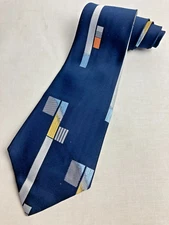 Vintage Necktie 1970's Swing Wide Neck Tie Blue Abstract Art Deco Jacquard