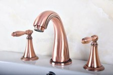 8" Antique Red Copper Widespread Roman Bathroom Sink Faucet 2 Handle 3 Holes