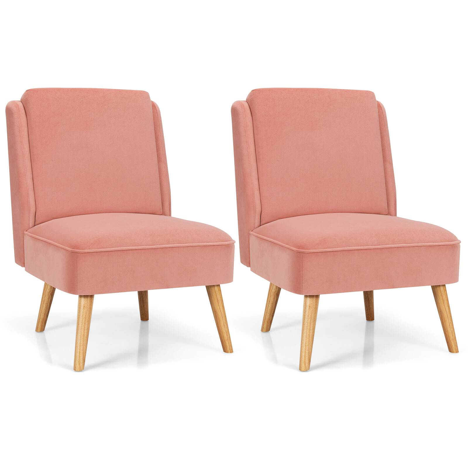 Giantex Set of 2 Accent Chairs Living Room Side Chairs w/Rubber Wood Legs Pink