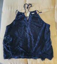 No Boundaries Blue Cami Sz XXL 2X Lace Trim Spaghetti Strap V-Neck