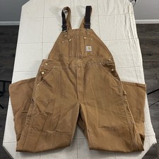 Vintage Carhartt Bib Overalls Mens 42x32 Brown R01 Duck Canvas Workwear USA 90s