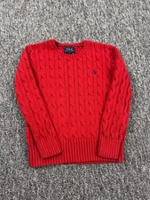Polo Ralph Lauren Sweater Boy 6 Red 3D Cable Knit Fisherman Crewneck Pullover