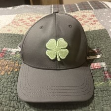Black Clover Hat Cap Fitted L/XL Gray Grey Green Stretch Live Lucky Preppy Golf