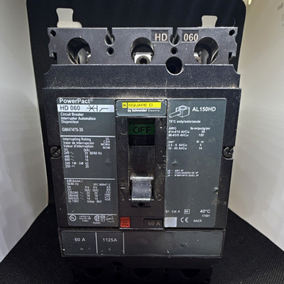 Square D Schneider Electric PowerPact HD060 60A 3-Pole 600VAC Breaker HDP36060TX