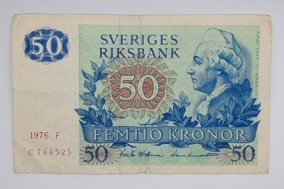 1976 Sweden Sveriges Riksbank 50 Swedish Kronor SEK Banknote C 788525 P 53b.2