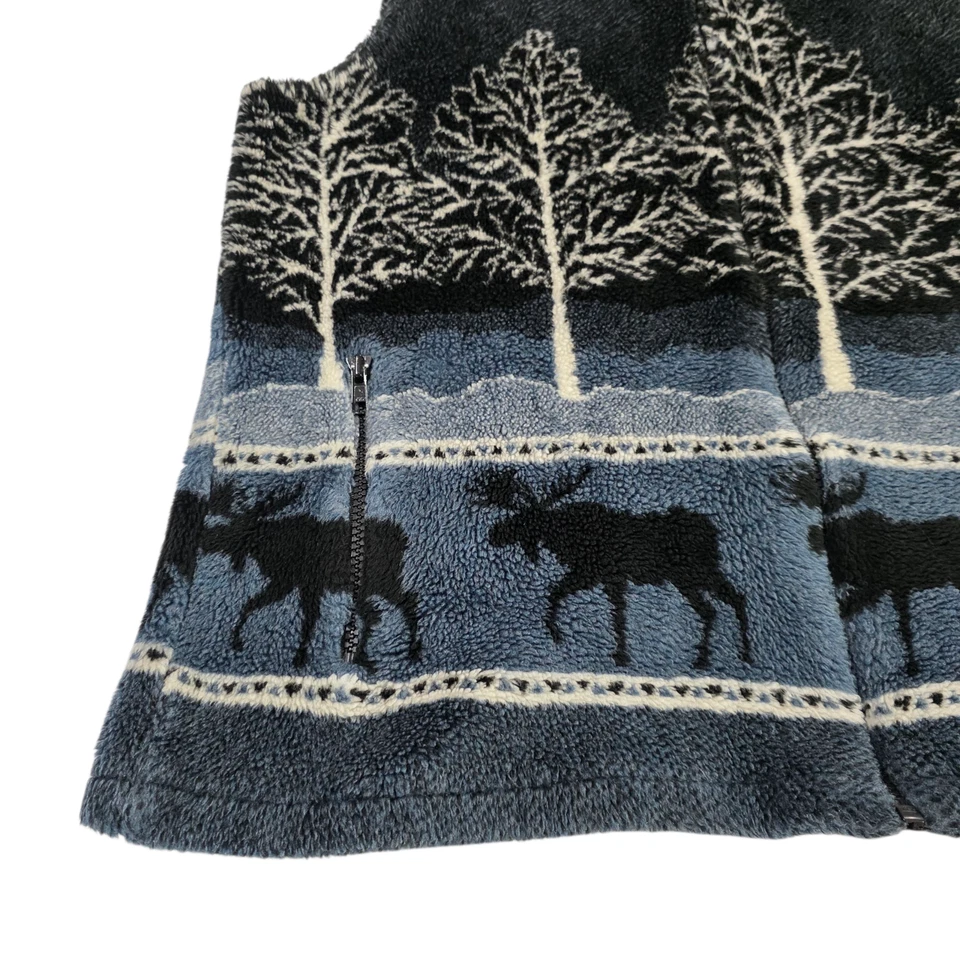 Chaleco polar diamante negro para mujer XL negro azul patrón de árbol de alce cremallera completa Foto 4 de 4