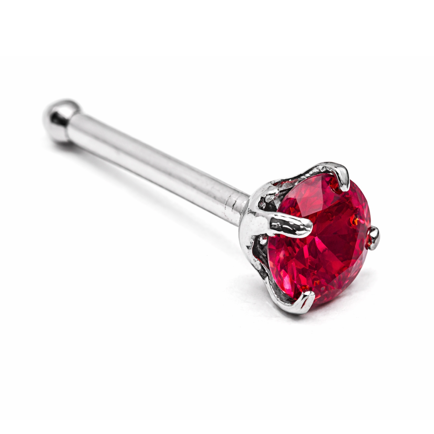 Ruby Nose Stud 3mm Claw Set Crystal 20g (0.8mm) Titanium Ball Stud g23