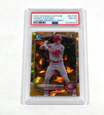 2025 Bowman Chrome Prospect Sammy Stafura Rookie Sapphire Gold #BCP100 /50 PSA 8