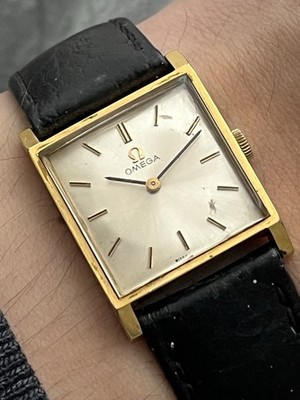 Omega Mens Tank Mechanical Gold Plated Vintage Watch Leather Strap (620) 1960 s
