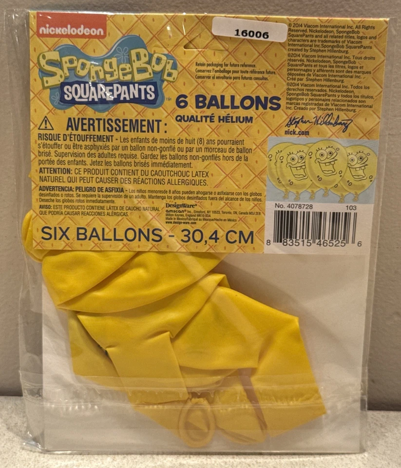 Bob Esponja Pantalones Cuadrados Fiesta de Cumpleaños Globos 12” Látex (Paquete de 6).  NUEVO Foto 3 de 3