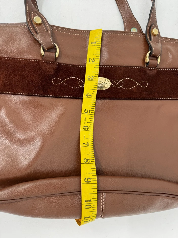 De Colección Años 80 TEXIER Marrón Lujo Cuero Grande Bolso de Mano Cartera Hecho en Francia Foto 3 de 4