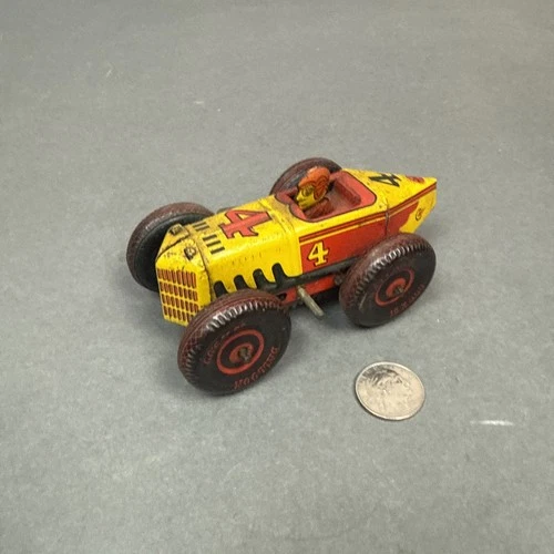 Vintage Marx Tin Litho Wind Up No. 4 Race Car 5" Wind-Up As-Is-Super C@@L!