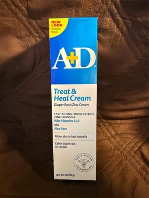 A + D Treat & Heal Diaper Rash Zinc Cream Dimethicone Aloe 4 oz Ex 04/2028 Baby