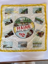 Silk hand rolled vintage souvenir scarf MAINE "The Pine Tree State"