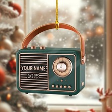 Personalized Retro Radio Christmas Ornament 2025   Custom Name Vintage Radio Sty