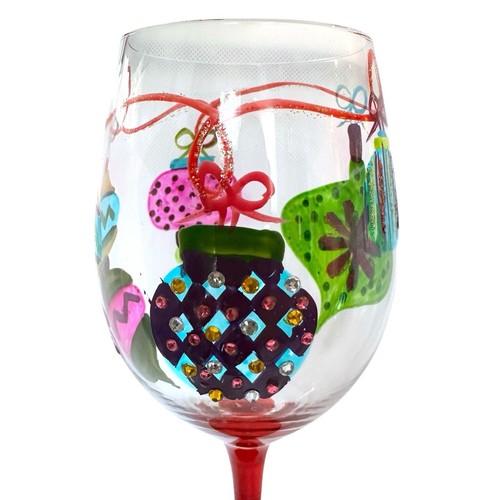 Juego de 2 copas de vino pintadas a mano con pedrería “bola de Navidad copa de vino tinto” - Imagen 8 de 14