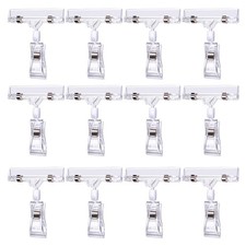 12 Pcs Clear Sign Holder Clips for Display, Rotatable Double Sided