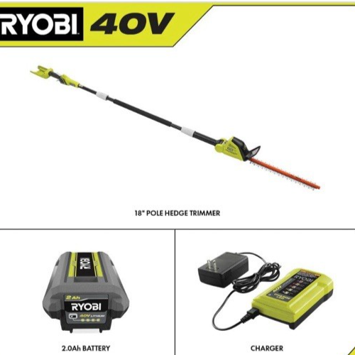 Ryobi RY40630 40V 18 inch Pole Hedge Trimmer with Battery
