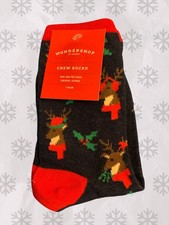 NWT - Wondershop Adult Christmas Reindeer Holly Berry Crew Socks