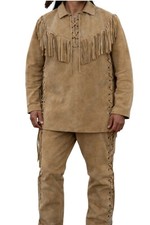 Native American Fringe Shirt  Pants Set  Cowhide Leather Outfit Handmade