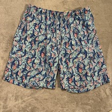 Peter Millar Swim Trunks Mens XL Blue Shark Print Mesh Lined Drawstring Shorts
