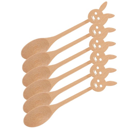 6Pcs Wooden Bunny Spoon Bamboo Kitchen Utensils for Ice Cream Coffee ...