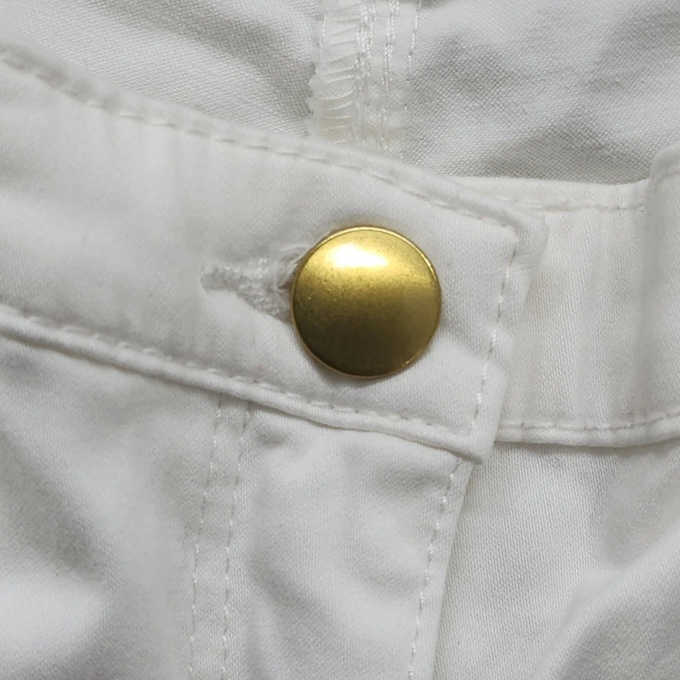 Jeans H&M para mujer talla 6 blanco dorado cremallera tobillo tiro bajo ajustados elásticos denim Foto 2 de 4