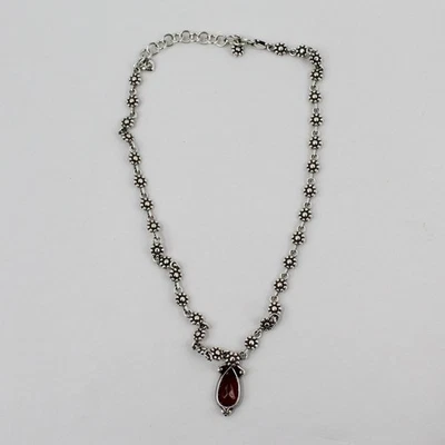 Collier Pendentif Brighton Goutte Strass Rouge Ton Argent 18" - Photo 1/4