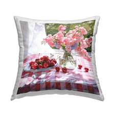 Cherry Blossoms Cherries Outdoor Printed Throw Pillow by RB