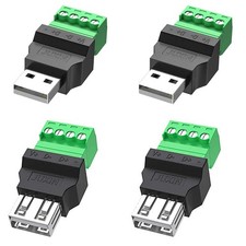 4Packs USB 2.0 Type A Male/Female to 4 Pin Screw Terminal Block Connector, Po...