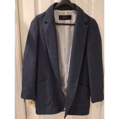Zara Navy Textured Blazer with Polka Dot Lining