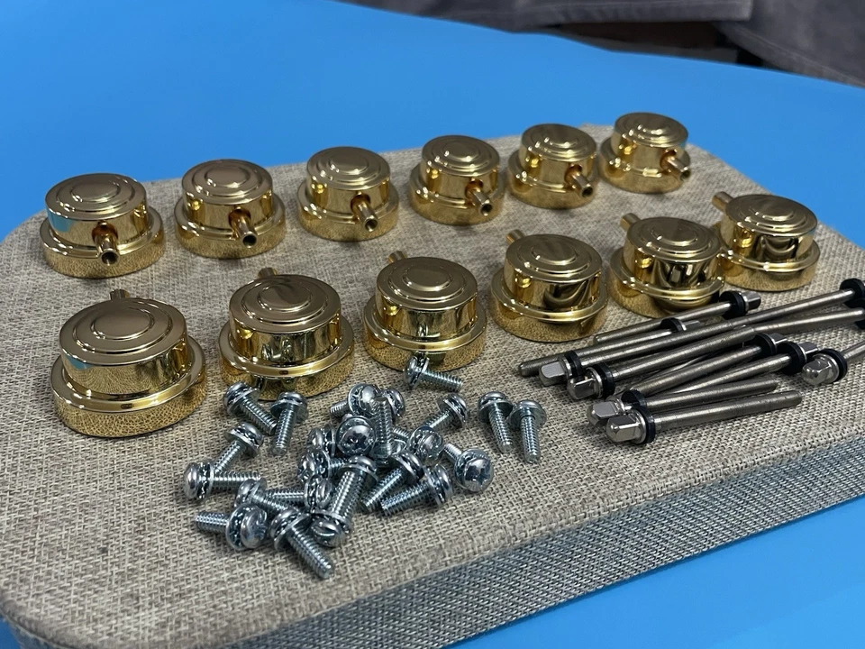 DW Collectors Series Tom Drum Lugs 12 Gold Lugs & True Pitch Tension Rods Mint - Image 2 of 4