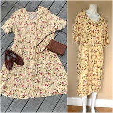 Vintage Yellow Floral Button Front A Line Maxi  90's Babydoll Maxi Dress
