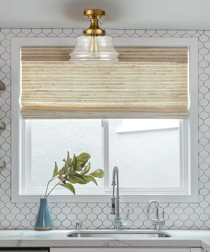 Moderna luz de techo dorada semi empotrada latón escuela vidrio pasillo ce... Foto 2 de 4