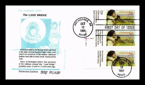 ARISTOCRAT US COVER FIRST DAY OF ISSUE THE LAND BRIDGE 1991 ANCHORAGE ALASKA