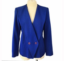 Vintage 80s Sasson Blue Power Statement Blazer Glam Structured Jacket M