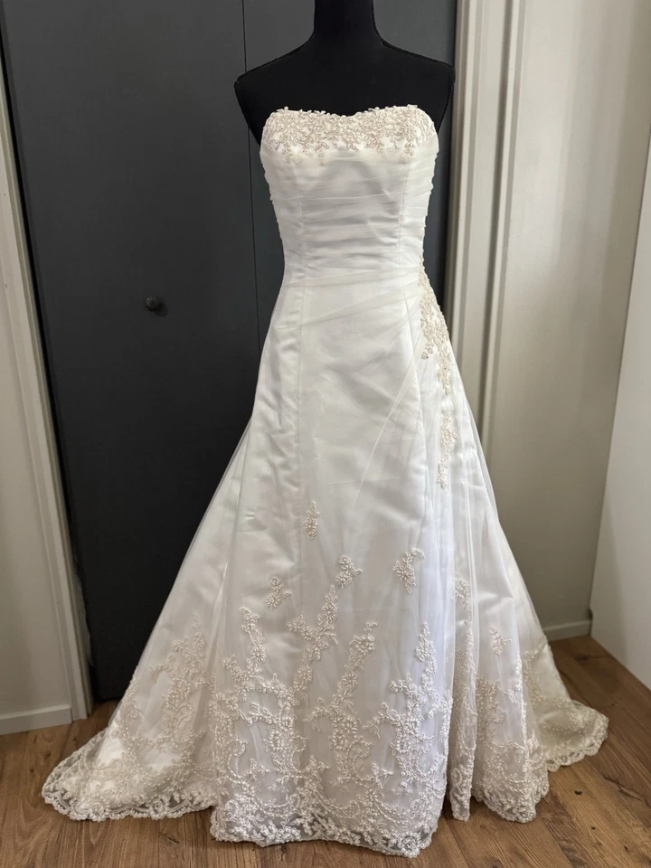 Maggie Sottero Size 10 A-Line Tulle over Satin Diamond White/Champagne Gown - Image 2 of 4