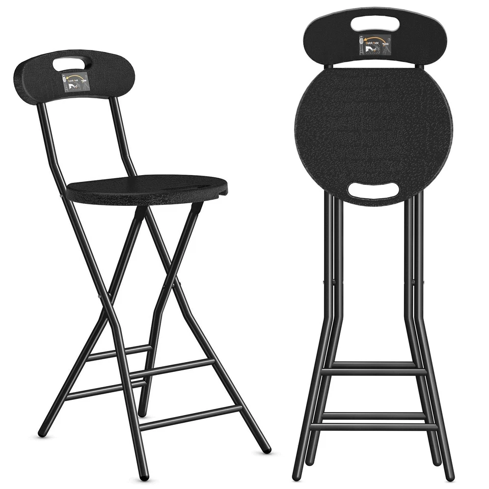 Round Collapsible Folding Bar Stool Counter Height Chairs for Camping Kitchen US - Image 2 of 4