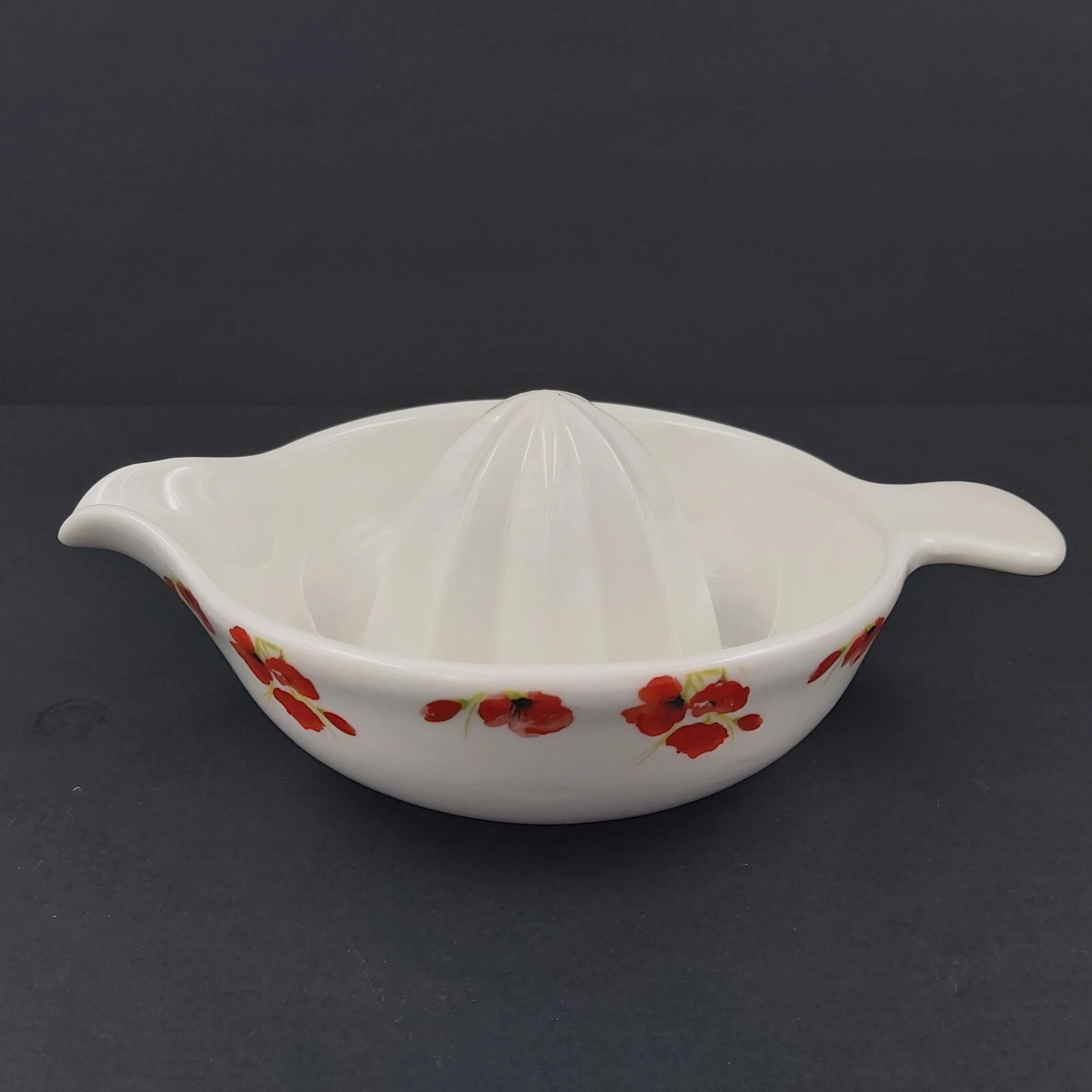 Ceramic Manual Citrus Juicer Reamer Extractor White and Red Flowers Spout Handle