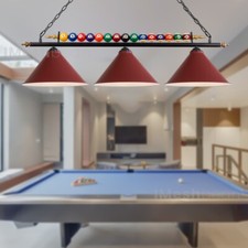 47" 3 Red Light Hanging Pool Table Lights Fixture Billiard Pendant Lamp Fits E26