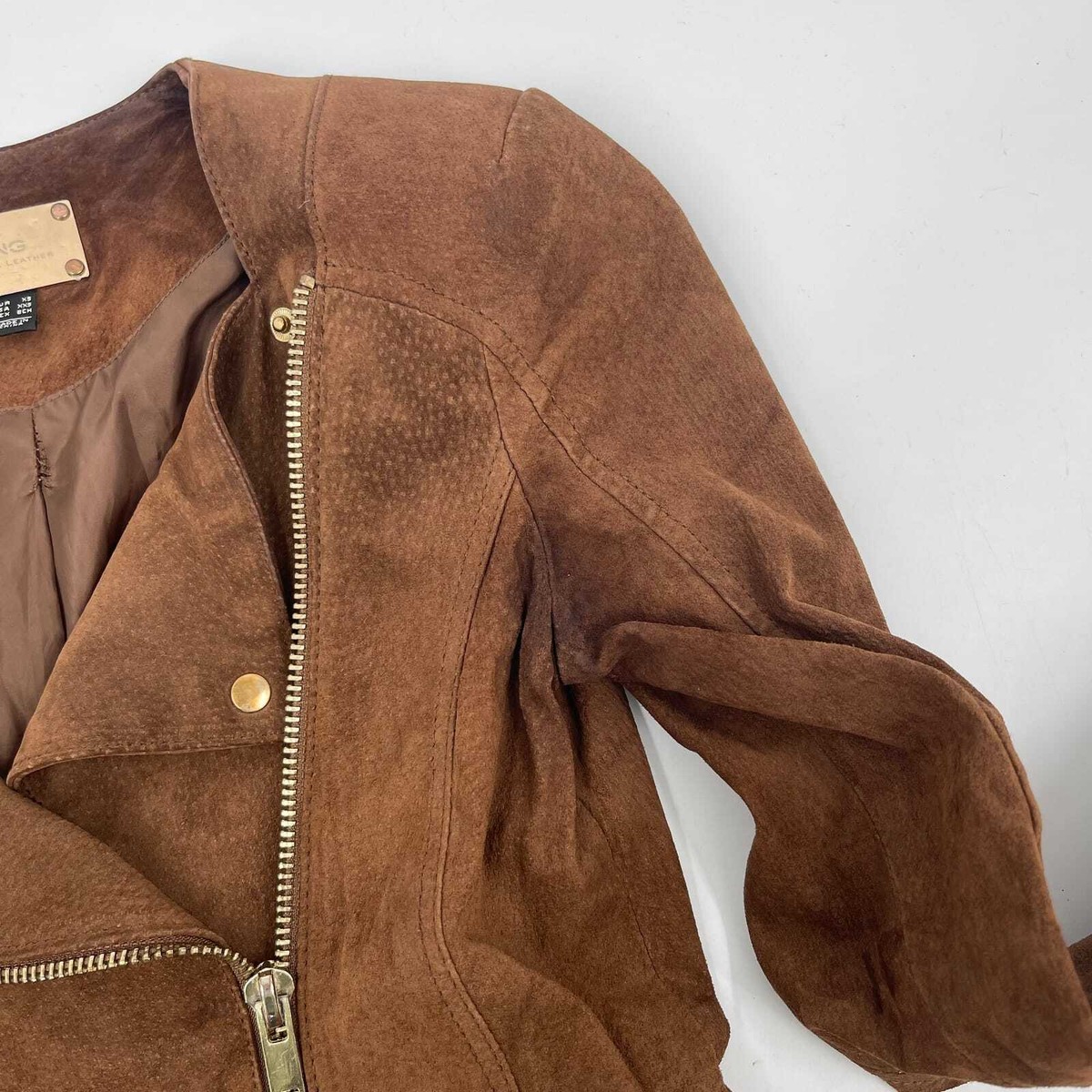 Mango Brown Leather Jacket | Classic Zipper Accent | eBay