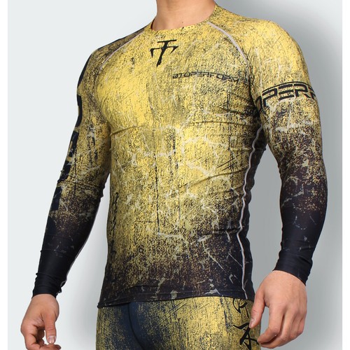 GRUNGE -Yellow Compression Shirt Skin Tight Base layer Fight Rash guard MMA Gym - Picture 3 of 10