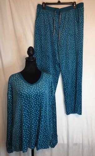 Nautica Fleece Teal White Polka Dots Sleep Set Sz Lrg NightWear Bedtime Y2K GenX