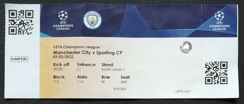 TICKET UEFA Champions League 9.3.2022 Manchester City - Sporting Lissabon # 343 - 第 1/2 張圖片